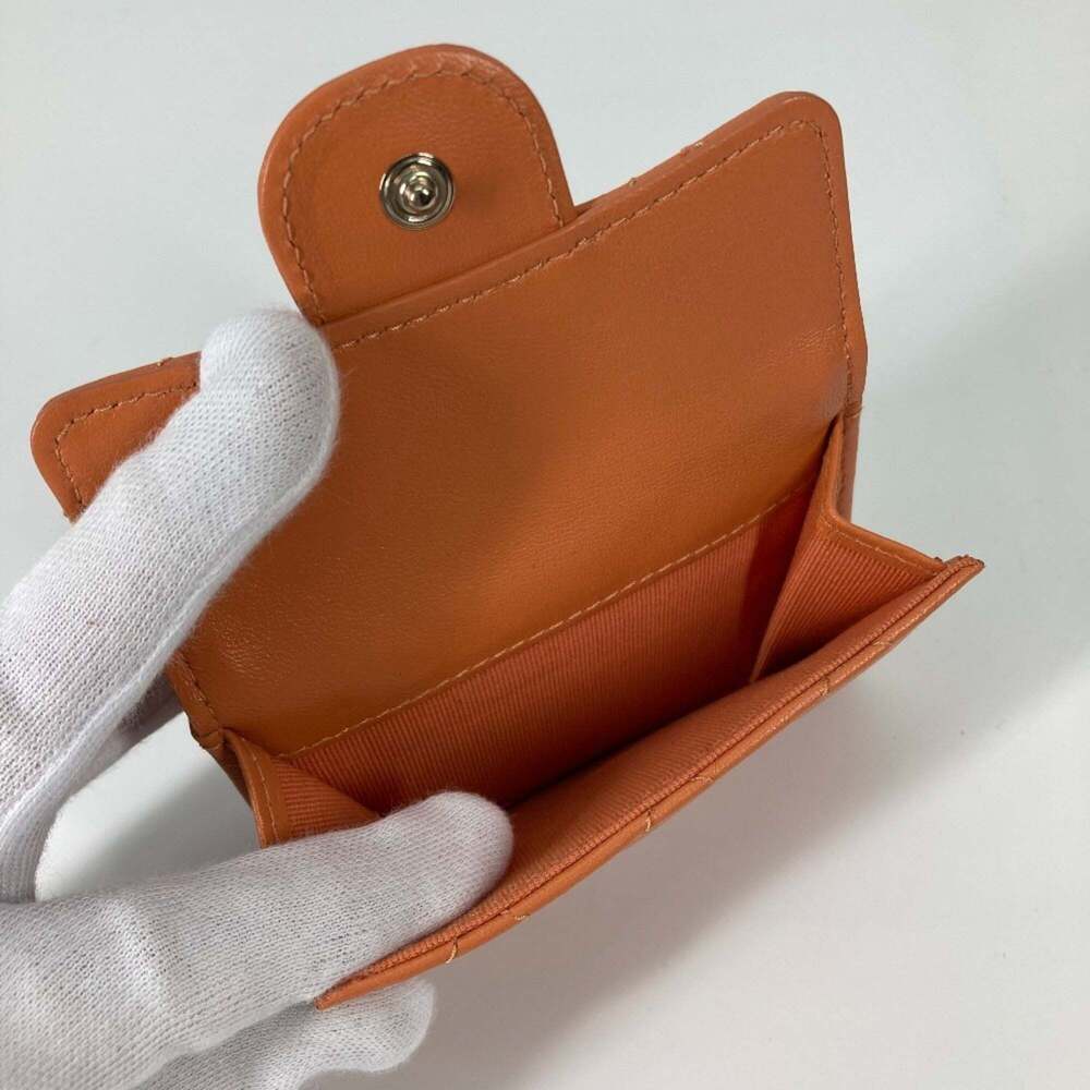 CHANEL Authentic Orange Lambskin Leather Logo Wallet - Picture 13 of 16